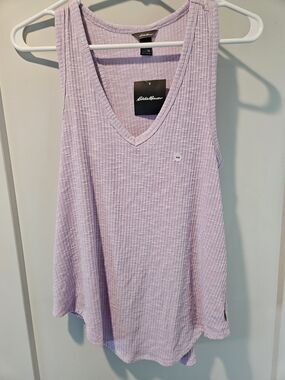 NWT Eddie Bauer Lilac Ribbed V Neck Tank Top XS